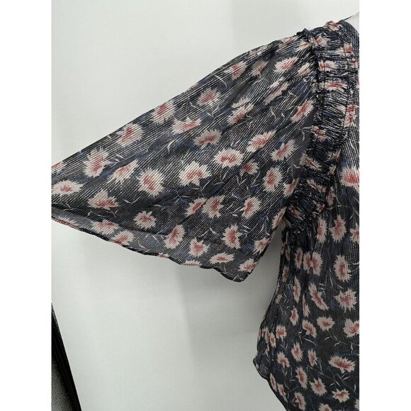 Rebecca Taylor Silk Top Flutter Sleeve Size S Floral Sheer Coquette Romantic - Picture 3 of 13